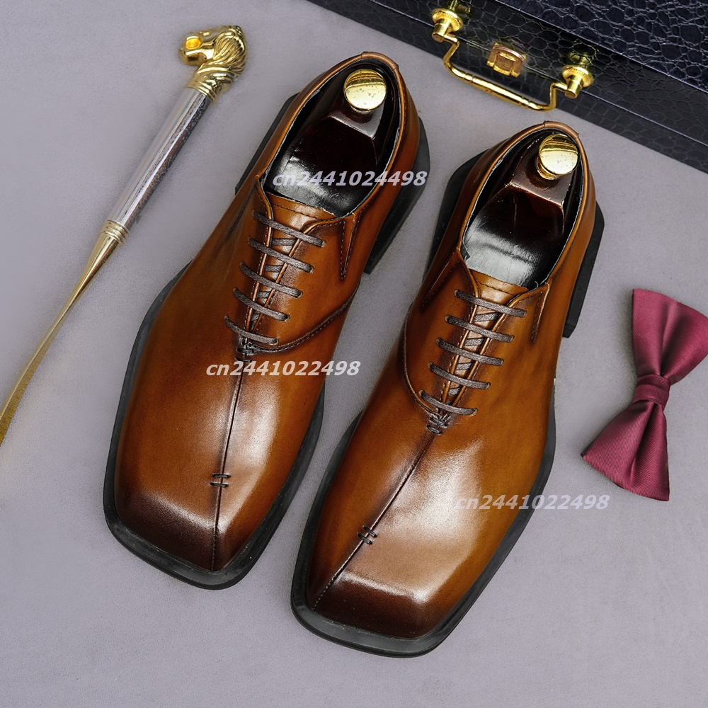 남성용 수제 사각 앞코 브라운 가죽 옥스퍼드 슈즈, 두 - Leather Shoe Polish 리뷰 및 가격